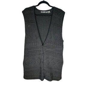 Knit Knit Crochet Black Knit Button-Down Sleeveless Vintage